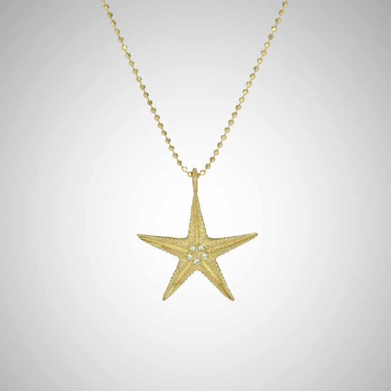 Medium Yellow Gold Starfish with White Diamonds