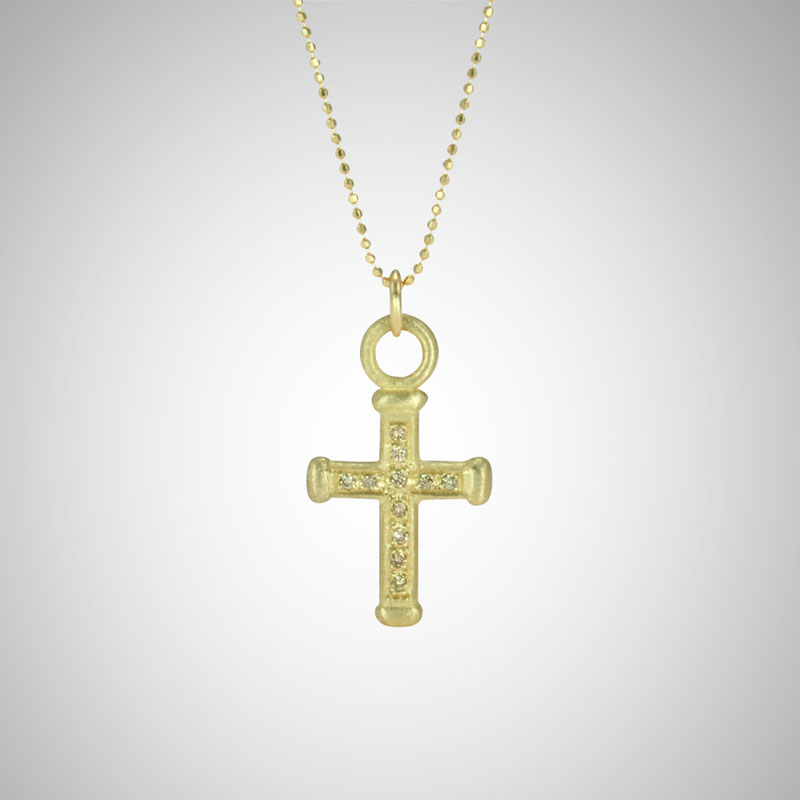 Medium Yellow Gold Holy Cross with Cognac Diamonds