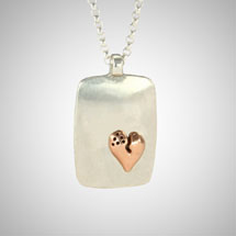 Large Silver Dog Tag Featuring Small Rose Gold Signature Heart on Rolo Chain