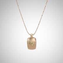 Small Rose Gold Dog Tag Featuring Tiny Yellow Gold Heart with Cognac Diamond