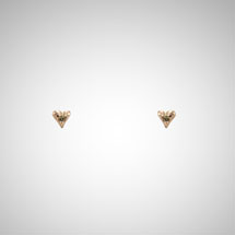 Tiny Rose Gold Heart Post Earrings with Cognac Diamonds