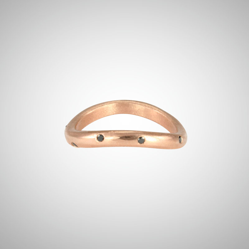 Curved Rose Gold Stacking Ring with Black Diamonds