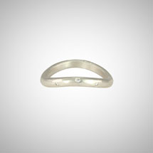 Curved Silver Stacking Ring with White Diamonds