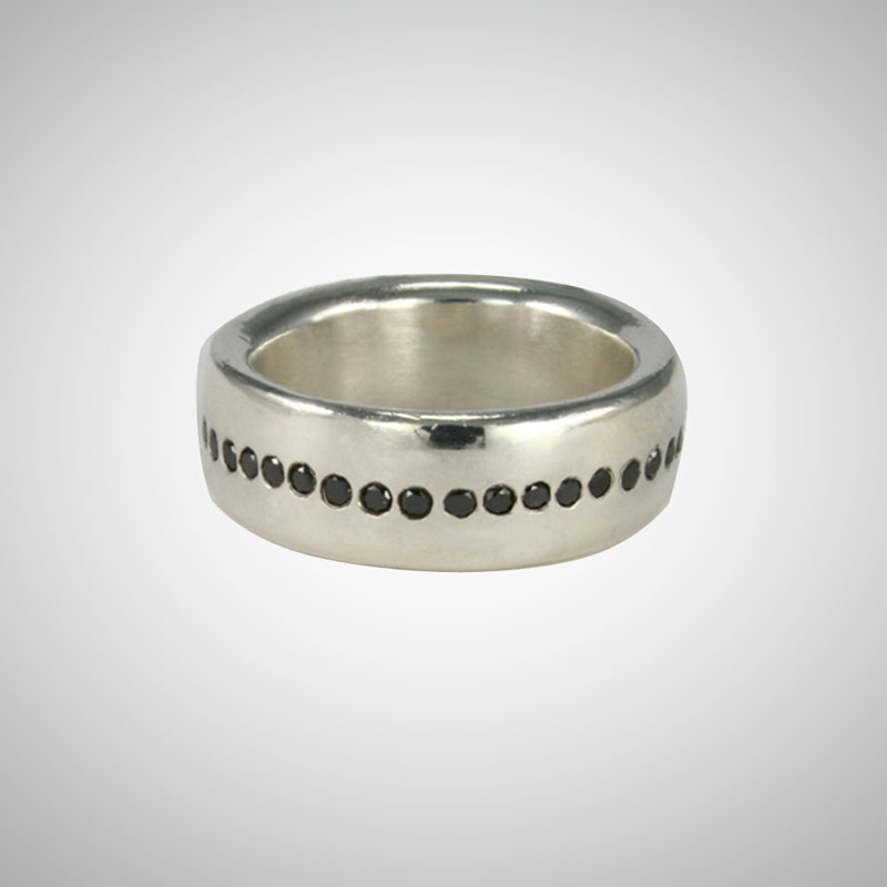 Extra Wide Silver Ring with Black Diamonds