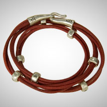 Silver and Red Leather Triple Wrap