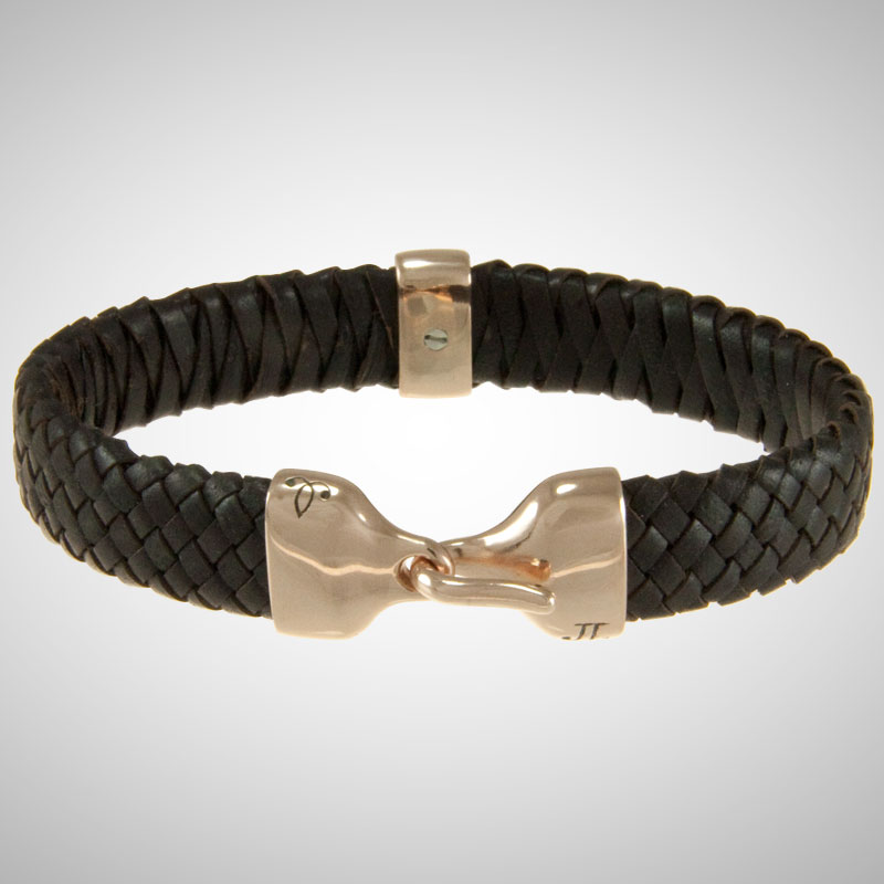 Custom Rose Gold & Braided Brown Leather Bracelet