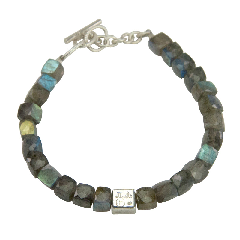 Square Facetted Labradorite Beads with Silver Hallmark Square Adjustable Bracelet