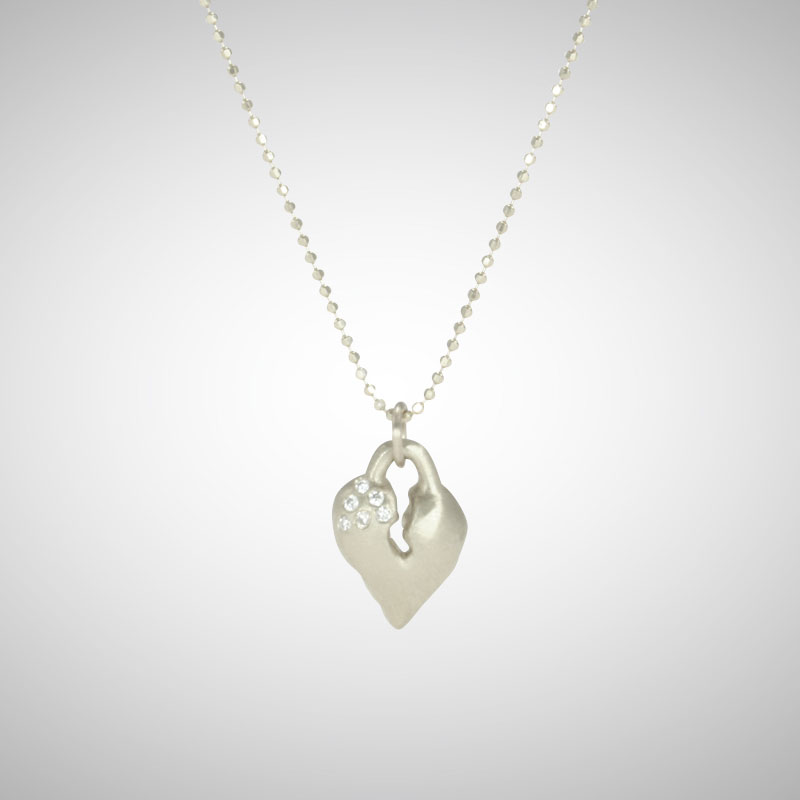 Small Silver Signature Heart with White Diamonds