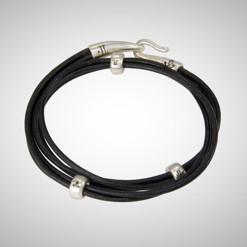 Silver and Black Leather Double Wrap