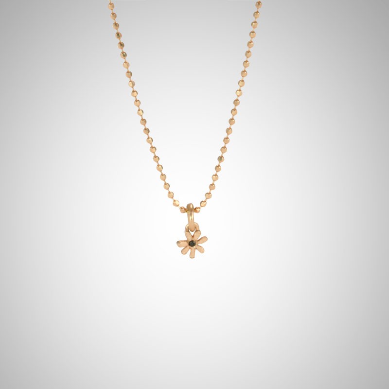 Tiny Rose Gold Flower with Black Diamond