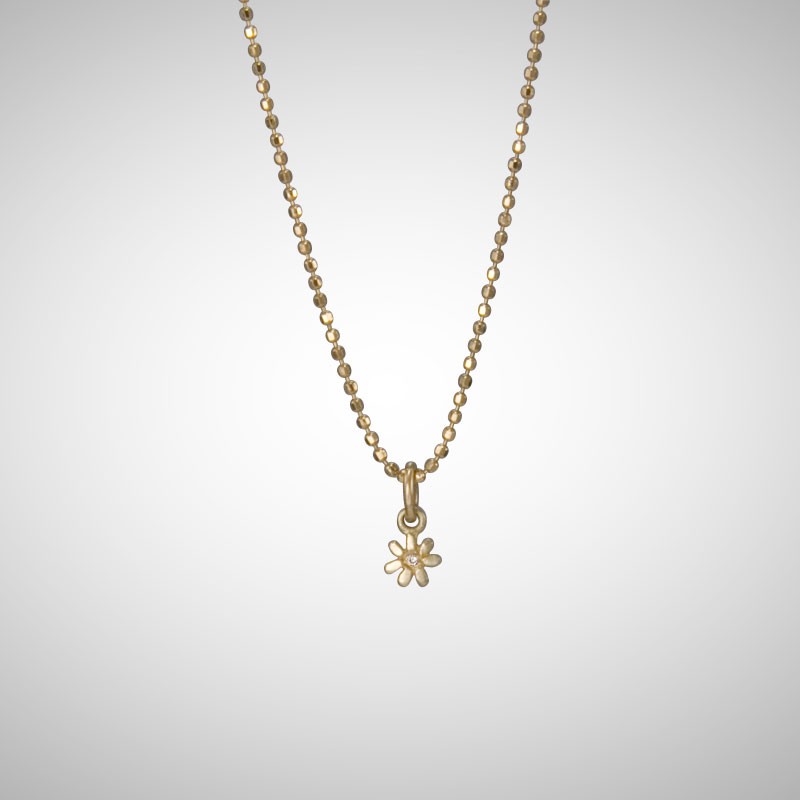 Tiny Yellow Gold Flower with White Diamond