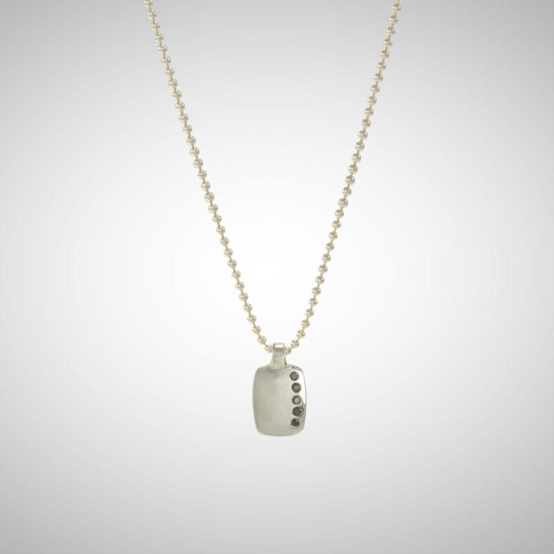 Small Silver Dog Tag with Black Diamonds