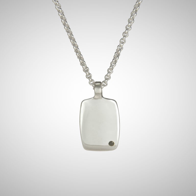 No 4 Silver Dog Tag with 1 Black Diamond
