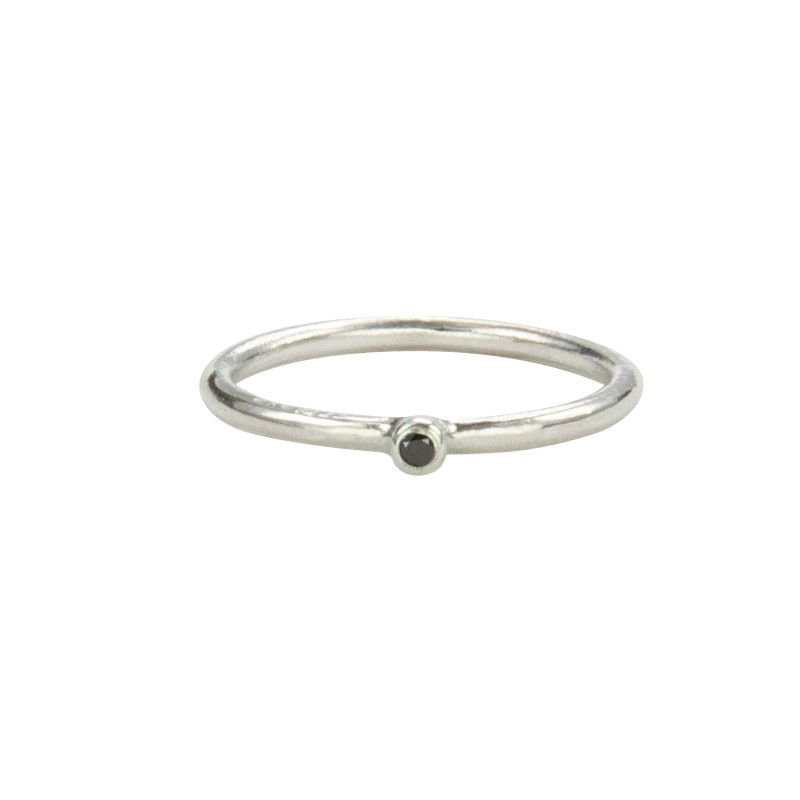 Super Skinny Silver Ring with a Black Diamond
