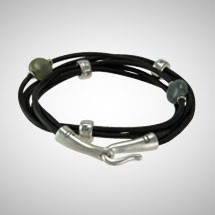 Silver, Labradorite and Black Leather Double Wrap