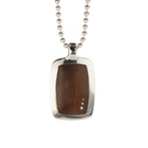 Reclaimed Wood Medium Dog Tag in Pistachio with 3 Inlaid Silver Dots in Silver Setting