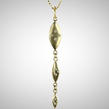 Yellow Gold Triple Shield Drop Pendant with White Diamonds