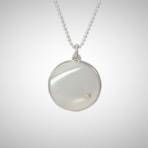 White Round Mother of Pearl Pendant with 14K Yellow Gold Tiny Heart with White Diamond
