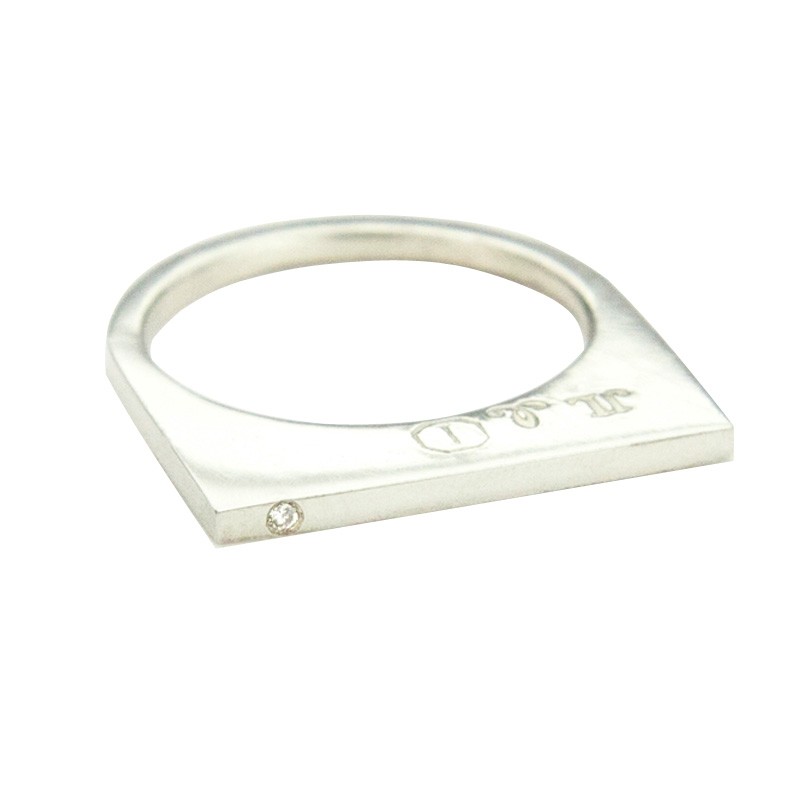 Super Flat Skinny Silver Ring with a Diamond
