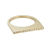 Super Flat Skinny Yellow Gold Ring with 13 White Diamonds