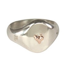 Silver Medium Signet Ring with Rose Gold Tiny Heart