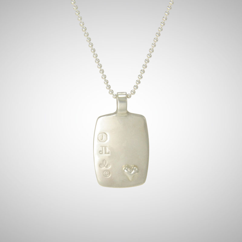 No 4 Silver Dog Tag Featuring Tiny Silver Heart Charm