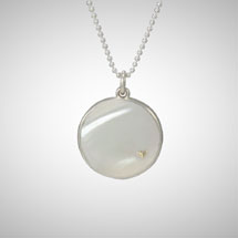 White Round Mother of Pearl Pendant with 14K Yellow Gold Tiny Heart