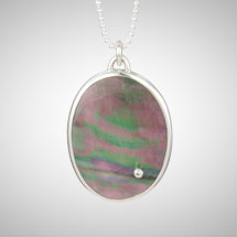 Black Oval Mother of Pearl Pendant with White Diamond Drop