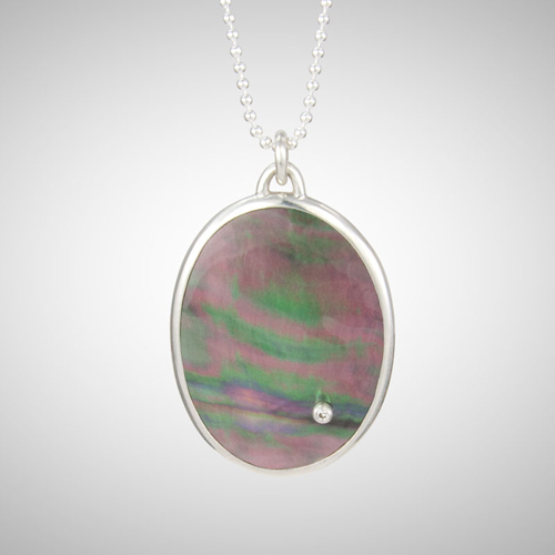 Black Oval Mother of Pearl Pendant with White Diamond Drop