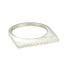 Super Flat Skinny Silver Ring with 13 White Diamonds