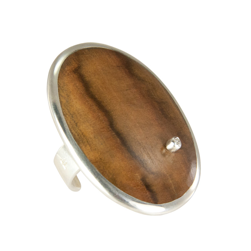 Reclaimed Wood Large Oval Ring in Pistachio with White Diamond Drop