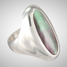 Black Long Oval Mother of Pearl Signet Ring