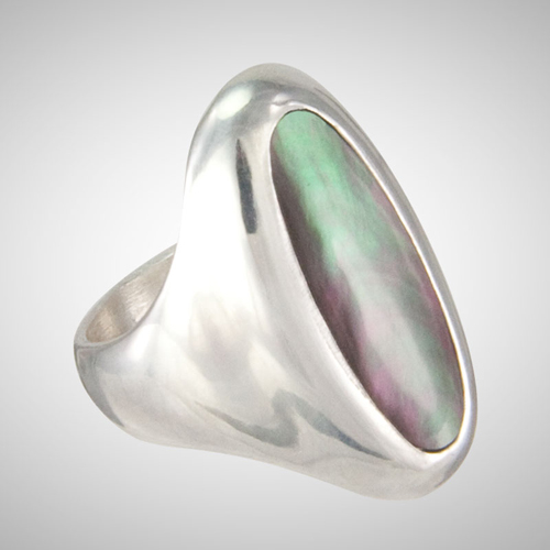 Black Long Oval Mother of Pearl Signet Ring