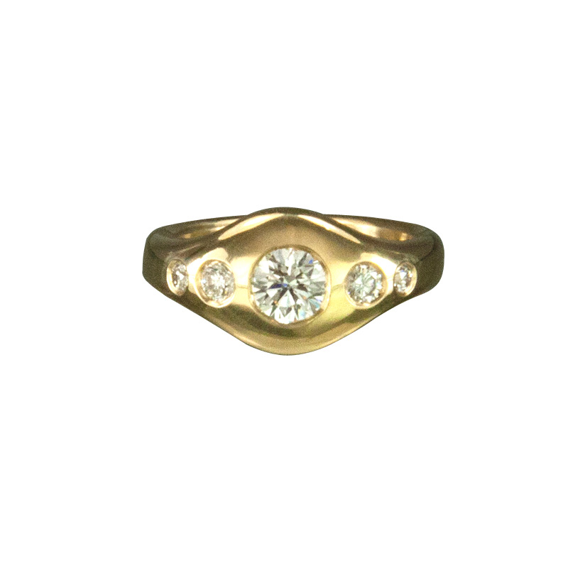 Custom Yellow Gold Engagement Ring with 5 White Diamonds