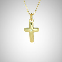 Small Yellow Gold Arched Cross with White Diamond
