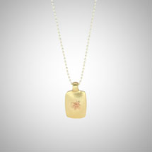 Small Yellow Gold Dog Tag Featuring Rose Gold Tiny Flower