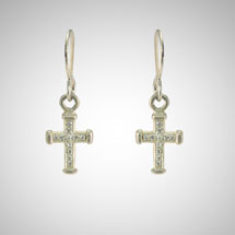 Small Silver Holy Cross Earrings with White Diamonds