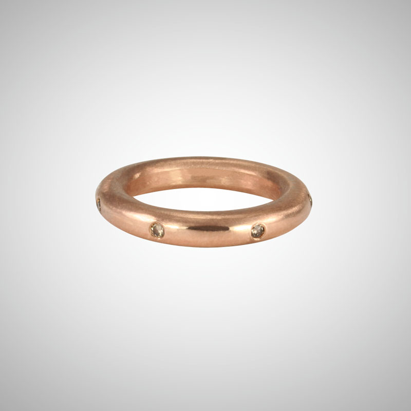 Thick Rose Gold Stackable Ring with Cognac Diamonds