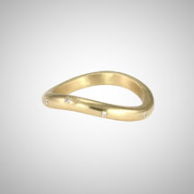 Curved Yellow Gold Stacking Ring with White Diamonds