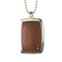 Reclaimed Wood Large Dog Tag in Machiche with 3 Inlaid Silver Dots in Silver Setting
