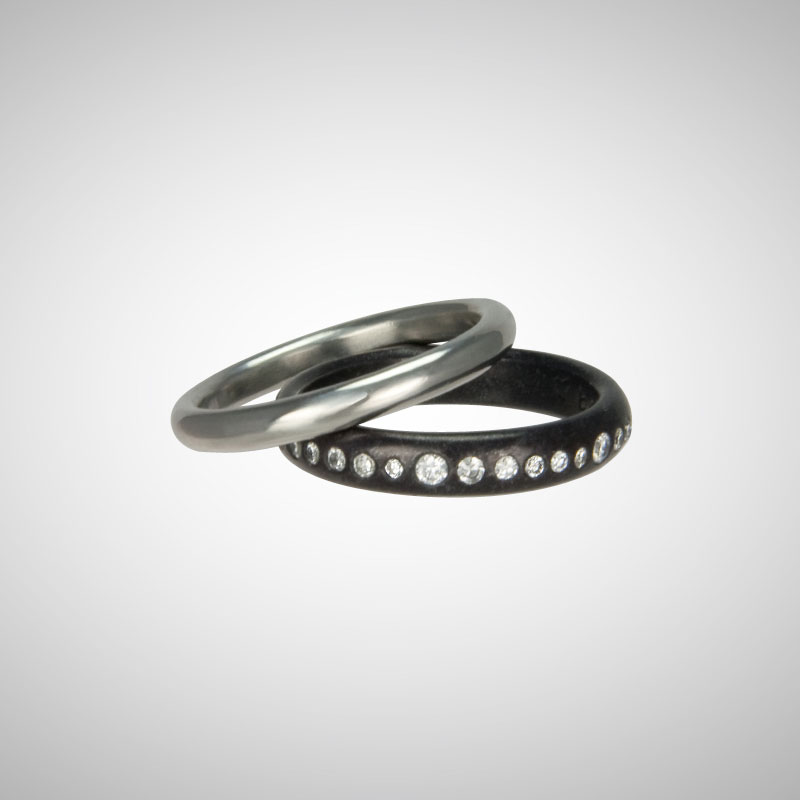 Custom Wedding Rings in Platinum and Oxidized Silver Eternity Band
