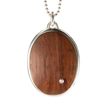 Reclaimed Wood Oval Pendant in Deep Red Machiche with White Diamond Drop